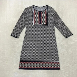 Max Studio Women Multi Color Geometric Print Shift Dress 3/4 Sleeve Size Small